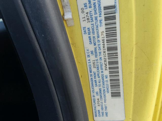 3VWCB21C61M446175 - 2001 VOLKSWAGEN NEW BEETLE 黄色 照片 10