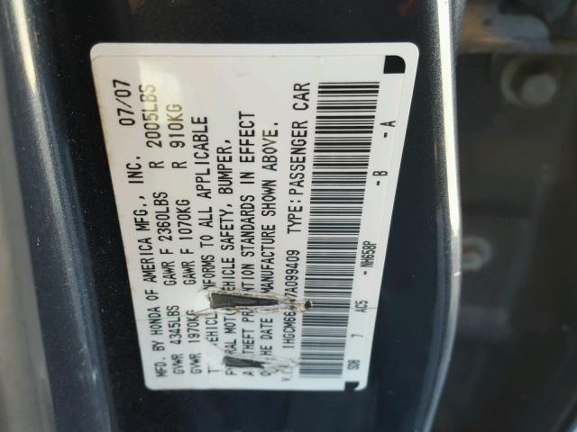 1HGCM66447A099409 - 2007 HONDA ACCORD SE BLACK photo 10