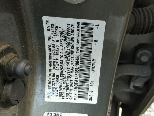 1HGFA15898L108480 - 2008 HONDA CIVIC EX ყავისფერი ფოტო 10