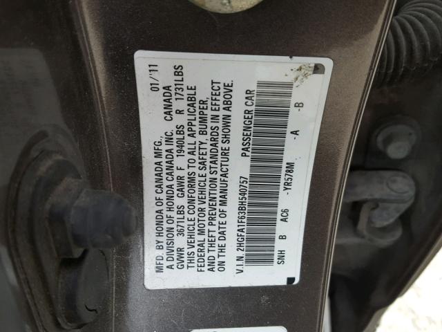 2HGFA1F63BH540757 - 2011 HONDA CIVIC LX-S Qəhvəyi foto 10