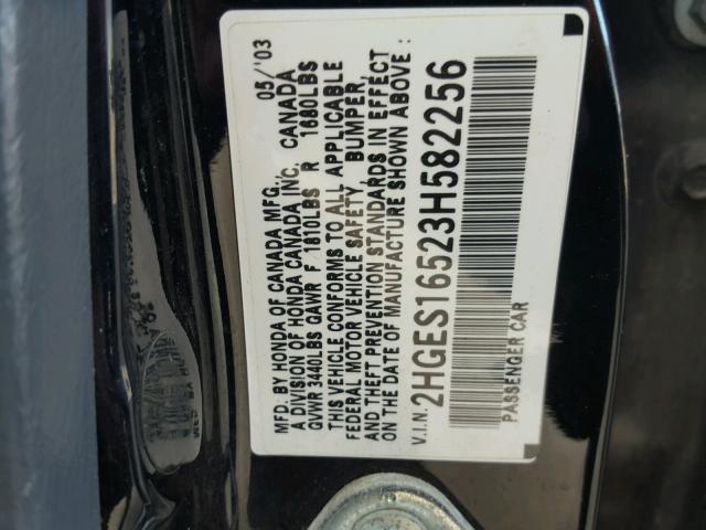 2HGES16523H582256 - 2003 HONDA CIVIC LX BLACK photo 10