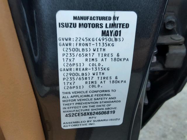 4S2CE58X624606819 - 2002 ISUZU AXIOM XS GRAY photo 10