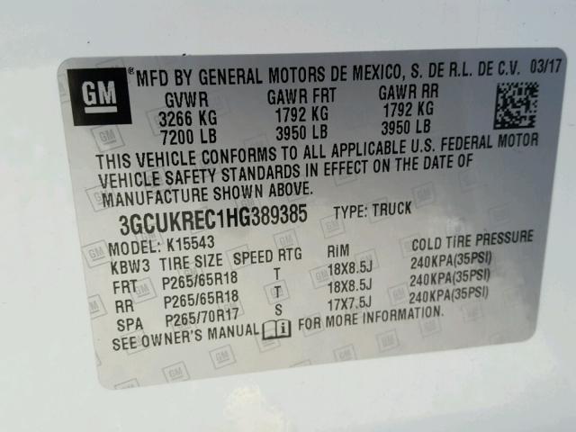 3GCUKREC1HG389385 - 2017 CHEVROLET SILVERADO WHITE photo 10