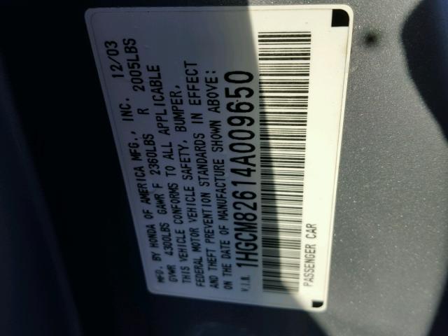 1HGCM82614A009650 - 2004 HONDA ACCORD EX SILVER photo 10