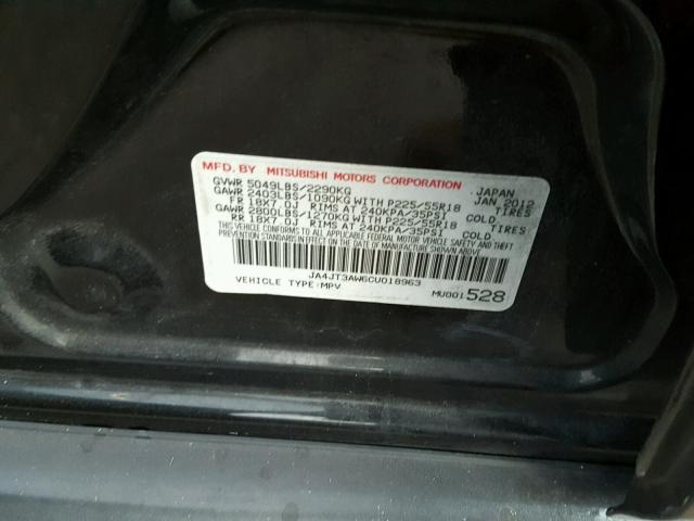 JA4JT3AW6CU018963 - 2012 MITSUBISHI OUTLANDER BLACK photo 10