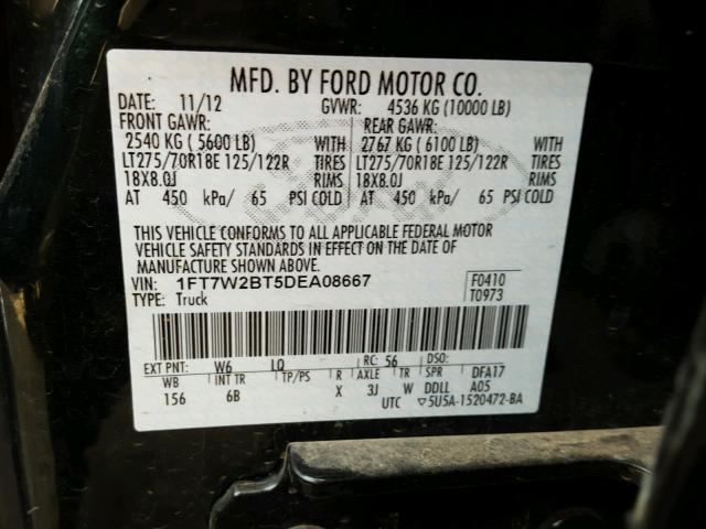 1FT7W2BT5DEA08667 - 2013 FORD F250 SUPER GREEN photo 10