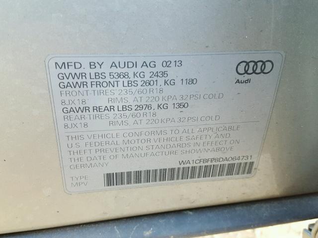 WA1CFBFP8DA064731 - 2013 AUDI Q5 PREMIUM SILVER photo 10