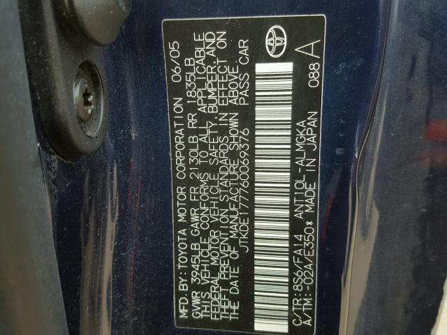 JTKDE177760069376 - 2006 TOYOTA SCION TC 蓝色 照片 10