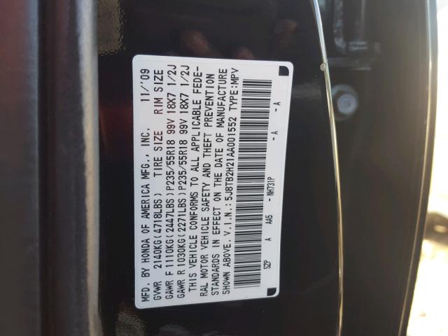 5J8TB2H21AA001552 - 2010 ACURA RDX BLACK photo 10