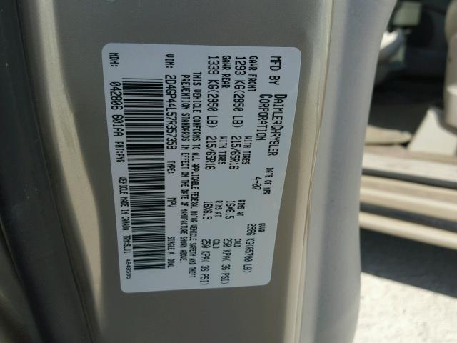 2D4GP44L57R357358 - 2007 DODGE GRAND CARA BEIGE photo 10