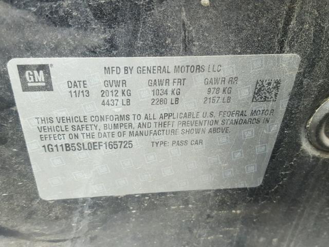 1G11B5SL0EF165725 - 2014 CHEVROLET MALIBU LS BLACK photo 10