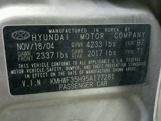 KMHWF35H95A177281 - 2005 HYUNDAI SONATA GLS TAN photo 10