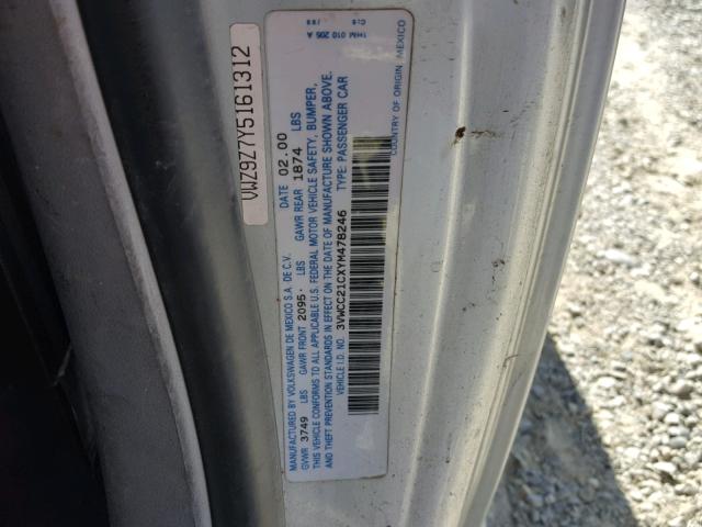 3VWCC21CXYM478246 - 2000 VOLKSWAGEN NEW BEETLE 银色 照片 10