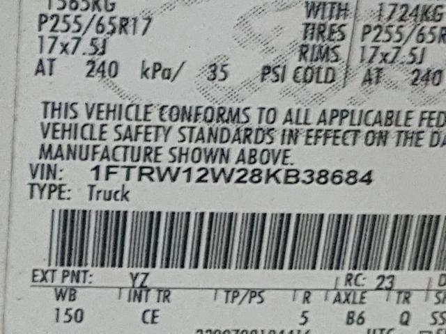 1FTRW12W28KB38684 - 2008 FORD F150 SUPER WHITE photo 10