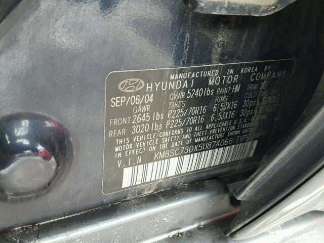 KM8SC73DX5U874066 - 2005 HYUNDAI SANTA FE G BLUE photo 10