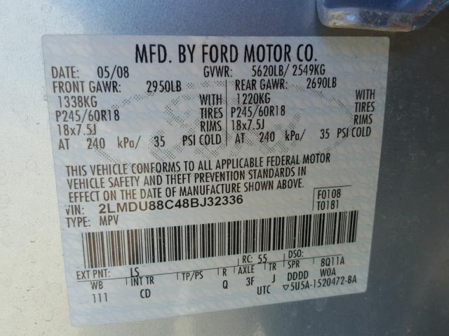 2LMDU88C48BJ32336 - 2008 LINCOLN MKX BLUE photo 10