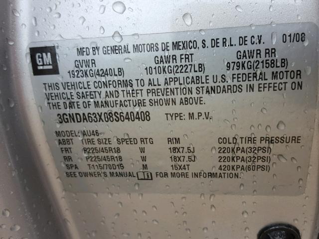 3GNDA63X08S640408 - 2008 CHEVROLET HHR SS 银色 照片 10