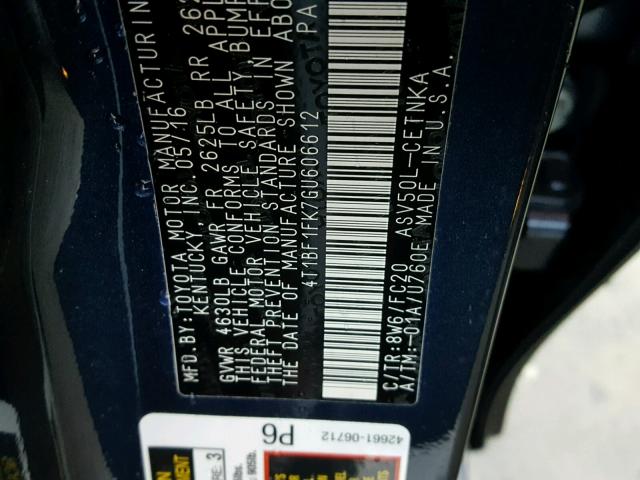 4T1BF1FK7GU606612 - 2016 TOYOTA CAMRY LE ლურჯი ფოტო 10