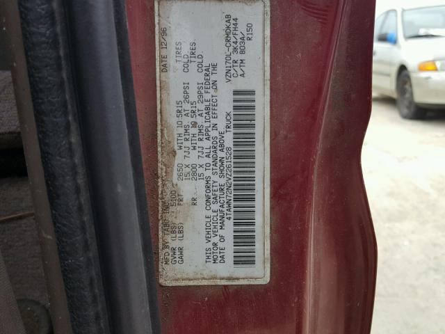 4TAWN72N2VZ261528 - 1997 TOYOTA TACOMA XTR MAROON photo 10