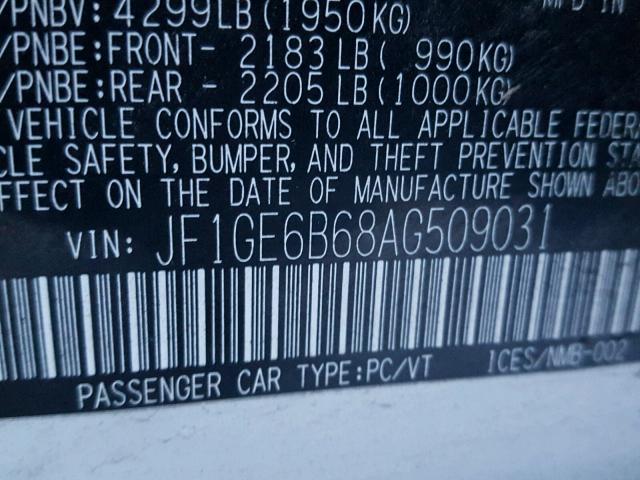 JF1GE6B68AG509031 - 2010 SUBARU IMPREZA 2. WHITE photo 10