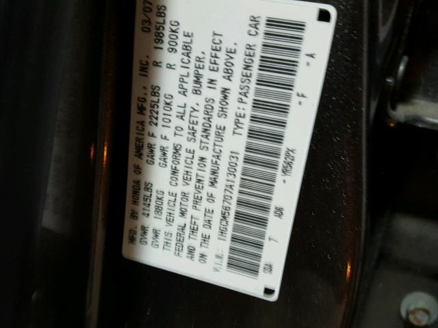 1HGCM56707A130031 - 2007 HONDA ACCORD EX CHARCOAL photo 10