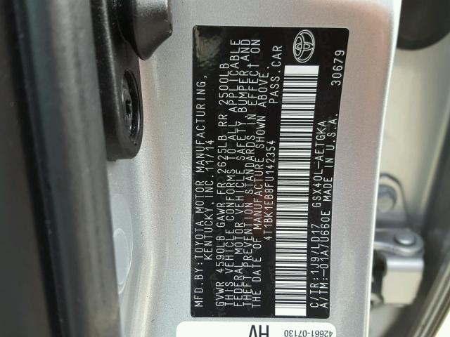 4T1BK1EB8FU142354 - 2015 TOYOTA AVALON XLE SILVER photo 10