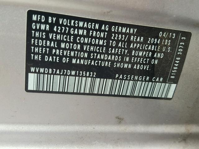 WVWDB7AJ7DW135832 - 2013 VOLKSWAGEN GOLF 银色 照片 10