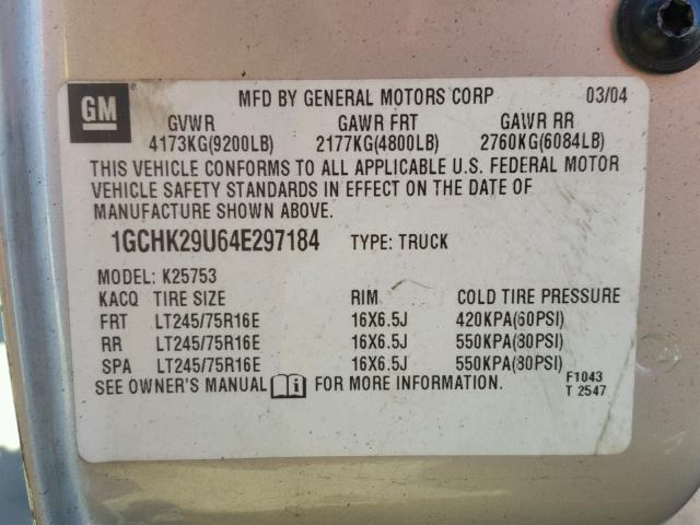 1GCHK29U64E297184 - 2004 CHEVROLET SILVERADO GRAY photo 10