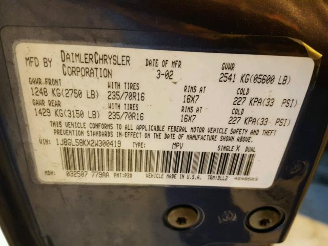 1J8GL58KX2W300419 - 2002 JEEP LIBERTY LI GRAY photo 10