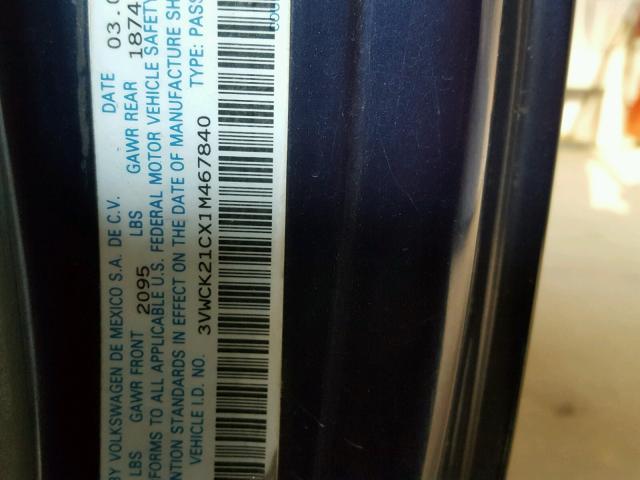 3VWCK21CX1M467840 - 2001 VOLKSWAGEN NEW BEETLE 蓝色 照片 10