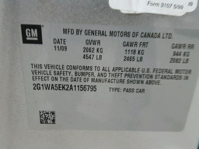 2G1WA5EK2A1156795 - 2010 CHEVROLET IMPALA LS SILVER photo 10