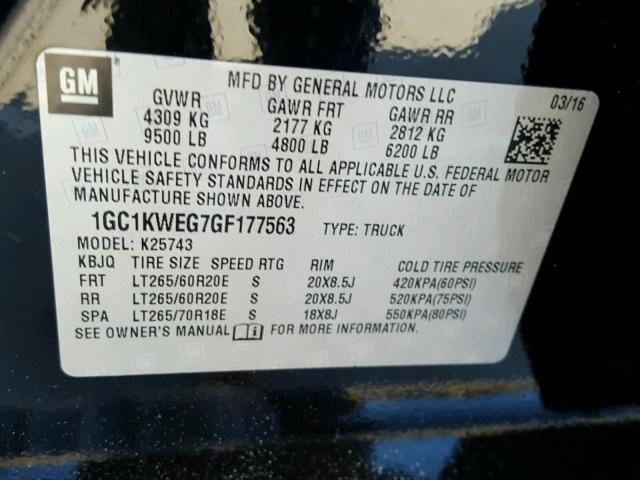 1GC1KWEG7GF177563 - 2016 CHEVROLET SILVERADO BLACK photo 10