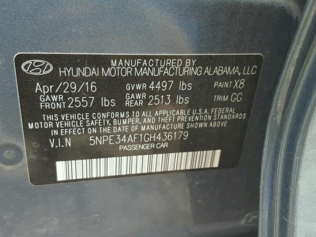 5NPE34AF1GH436179 - 2016 HYUNDAI SONATA SPO BLUE photo 10