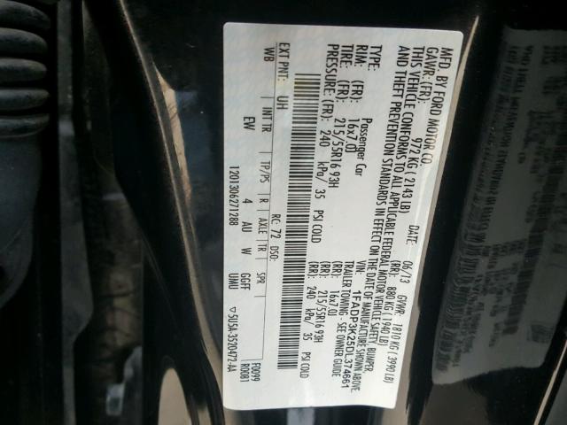 1FADP3K25DL374661 - 2013 FORD FOCUS SE BLACK photo 10