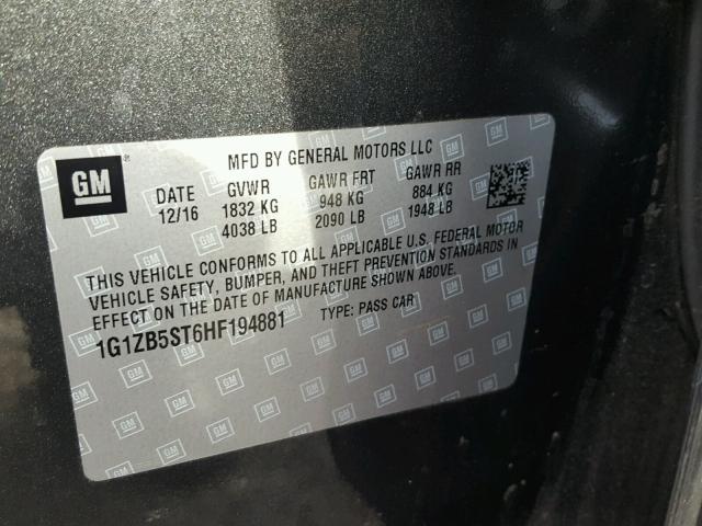 1G1ZB5ST6HF194881 - 2017 CHEVROLET MALIBU LS 石墨色 照片 10