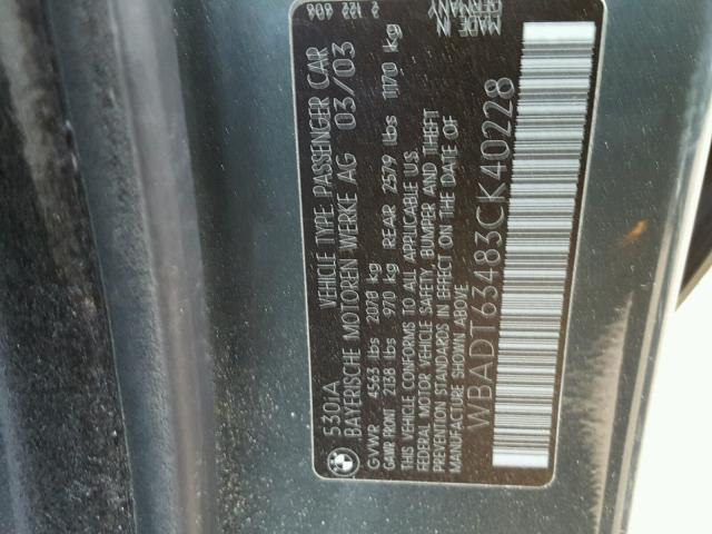 WBADT63483CK40228 - 2003 BMW 530 I AUTO GRAY photo 10