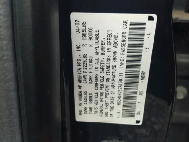 1HGCM56767A158111 - 2007 HONDA ACCORD EX GRAY photo 10