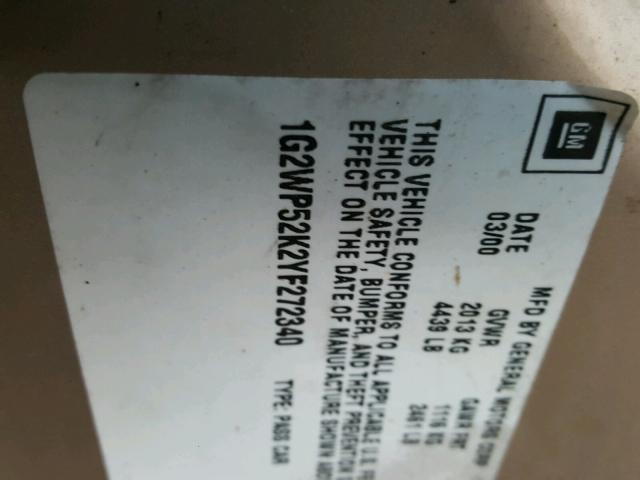 1G2WP52K2YF272340 - 2000 PONTIAC GRAND PRIX GOLD photo 10