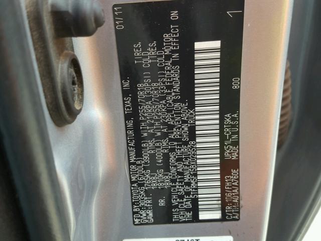 5TFRM5F15BX029528 - 2011 TOYOTA TUNDRA DOU SILVER photo 10