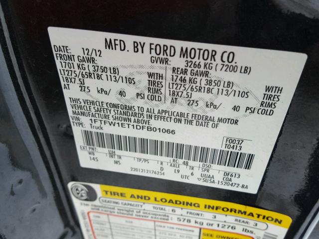 1FTFW1ET1DFB01066 - 2013 FORD F150 SUPER BLACK photo 10