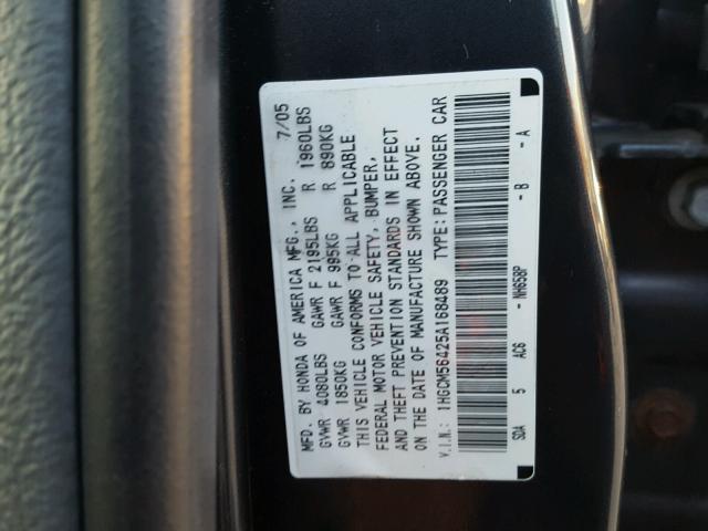 1HGCM56425A168489 - 2005 HONDA ACCORD LX GRAY photo 10