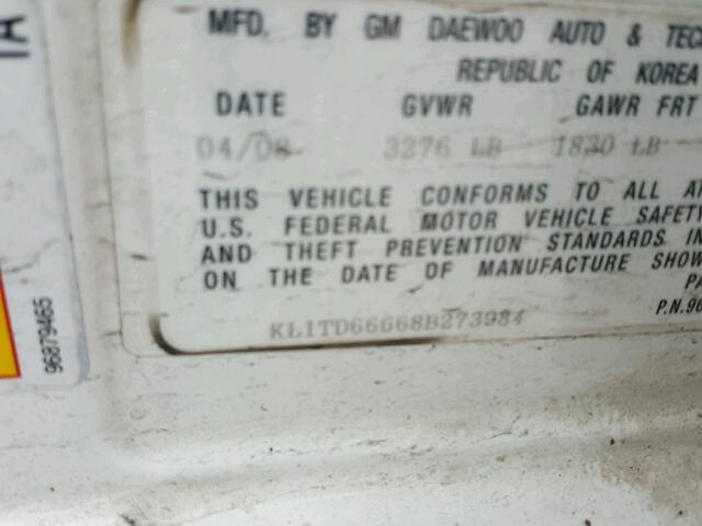 KL1TD66668B273984 - 2008 CHEVROLET AVEO BASE Ağ foto 10