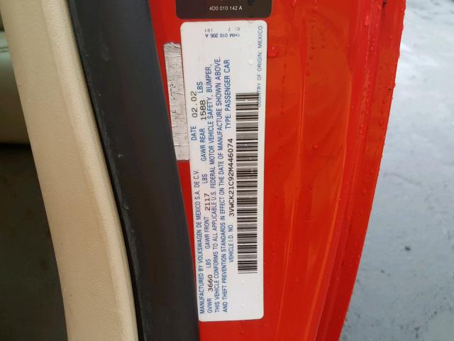 3VWCK21C92M446074 - 2002 VOLKSWAGEN NEW BEETLE 红色 照片 10