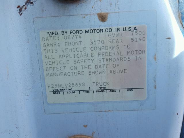 F25MLV25658 - 1975 FORD F250 BLUE photo 10