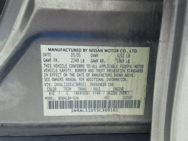 1N4AL11D55C369161 - 2005 NISSAN ALTIMA S BROWN photo 10