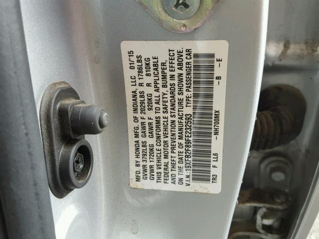 19XFB2F89FE232593 - 2015 HONDA CIVIC EX 银色 照片 10