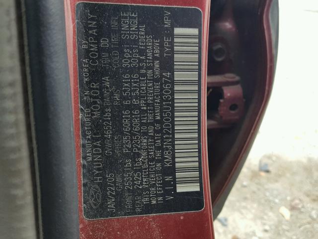 KM8JN12D05U130674 - 2005 HYUNDAI TUCSON GLS RED photo 10