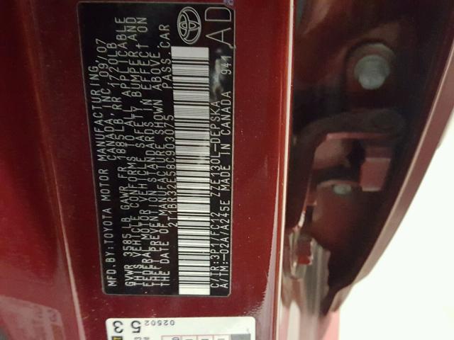 2T1BR32E58C903075 - 2008 TOYOTA COROLLA CE RED photo 10