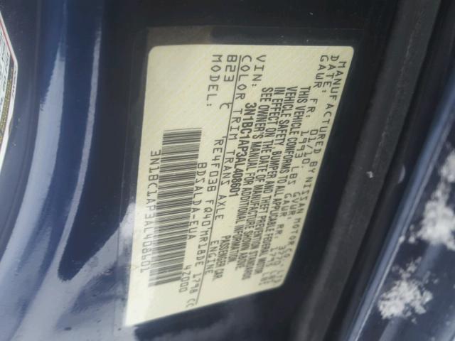 3N1BC1AP3AL408601 - 2010 NISSAN VERSA S BLUE photo 10