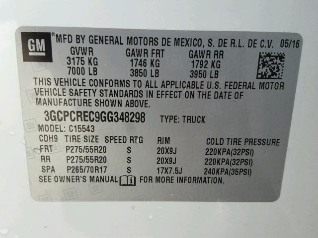 3GCPCREC9GG348298 - 2016 CHEVROLET SILVERADO WHITE photo 10